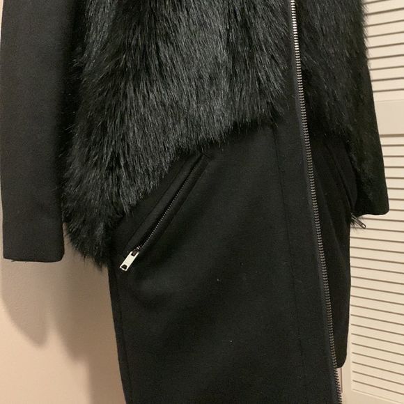 Donna Karan New York Black Wool Coat with Faux Fur size estimate 4-6- Like New - Picture 6 of 16